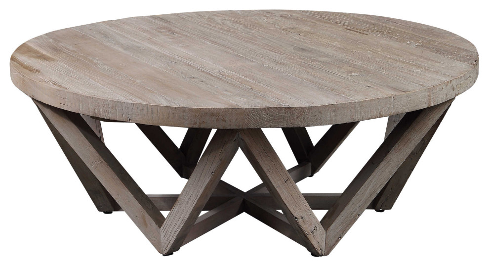 Luxe Rustic Geometric Reclaimed Wood  Coffee Table Round Zig Zag Open Triangle   Rustic   Coffee Tables   by My Swanky Home  Houzz