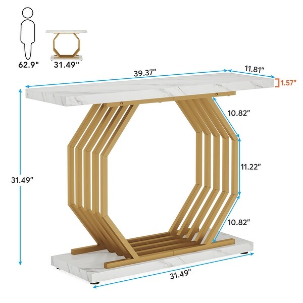 40 Inch Modern Gold Console Table， Faux Marble Entryway Table for Living Room