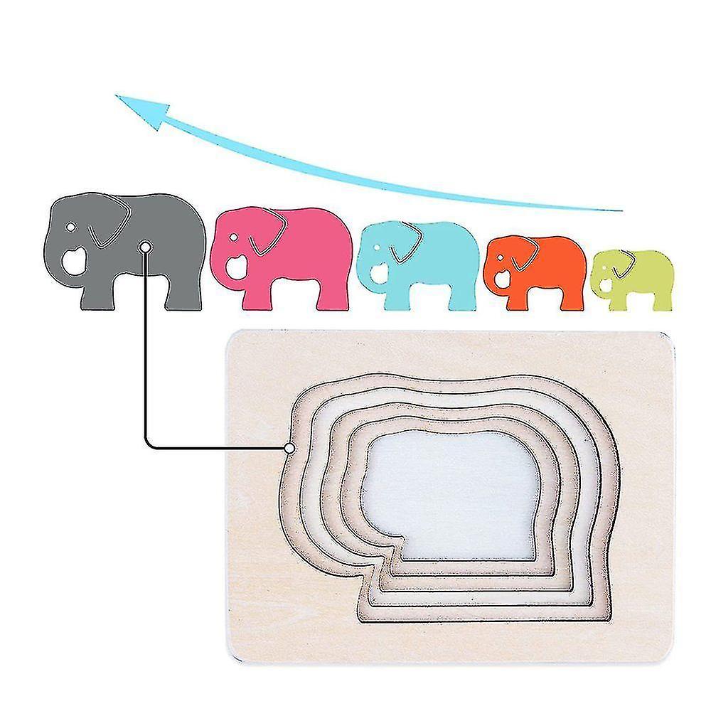 Children's Toys Baby Toys， Wooden Card Elephant + Whale， 5 Layers Cards