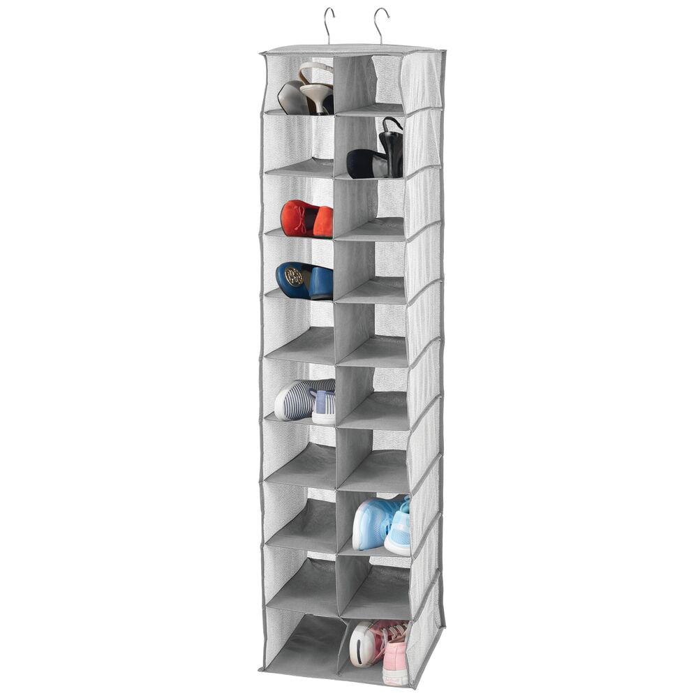 mDesign Soft Fabric Closet Organizer - Holds Shoes， Handbags， Clutches， Accessories - Large， 20 Shelf Over Rod Hanging Storage Unit - Gray