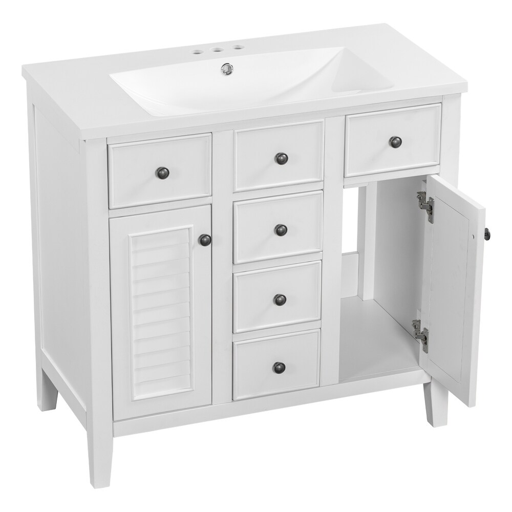 Modern Bathroom Vanity with Ceramic Basin  Five Drawers