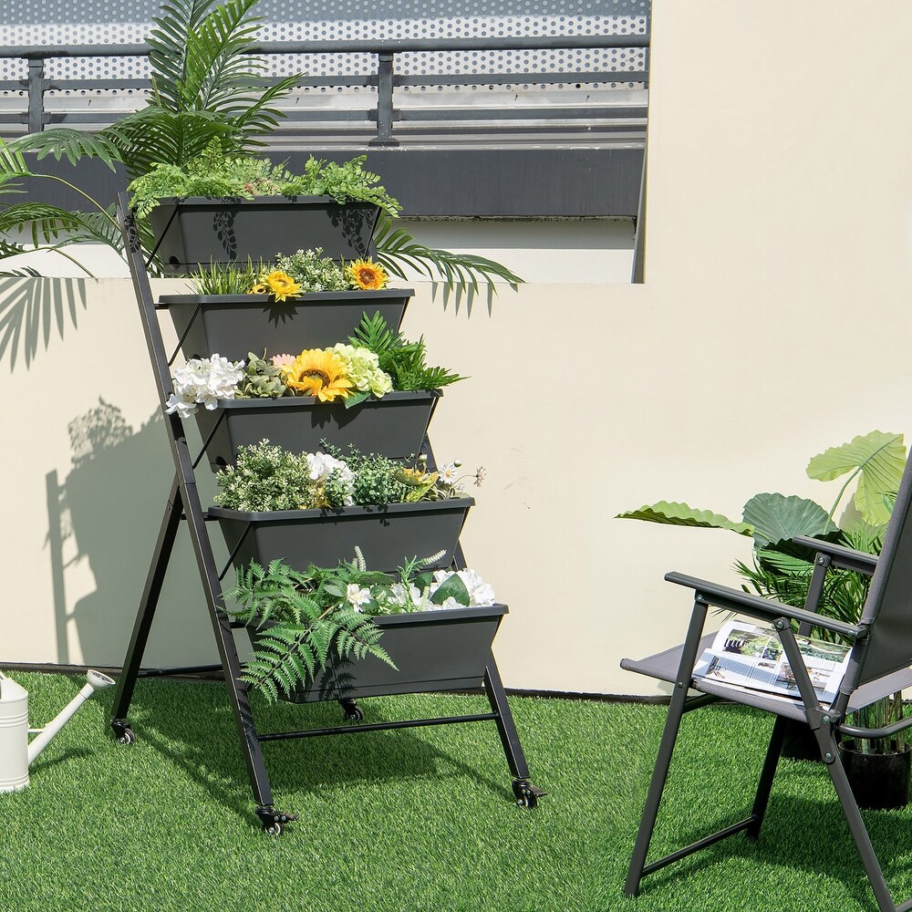 5 Tier Vertical Raised Garden Bed Elevated Planter with Wheels