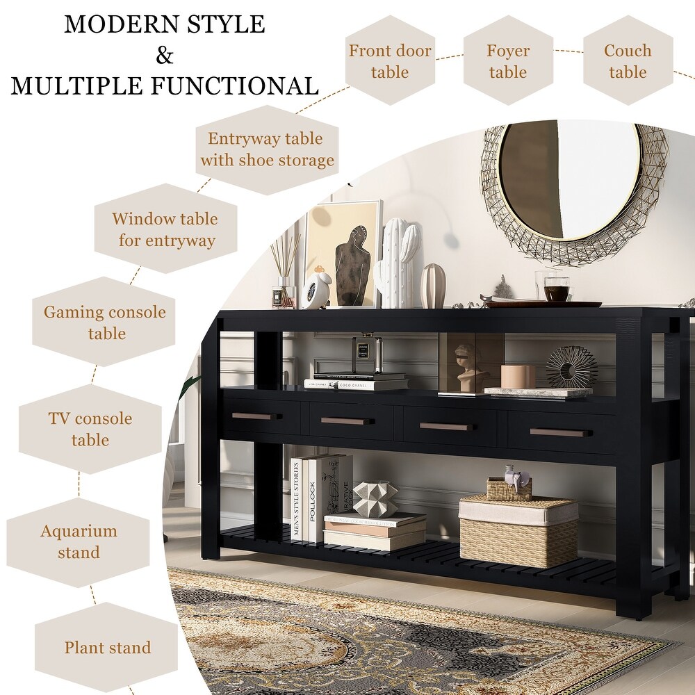 Black Console Table Kitchen Sideboard Sofa Table with Storage Space