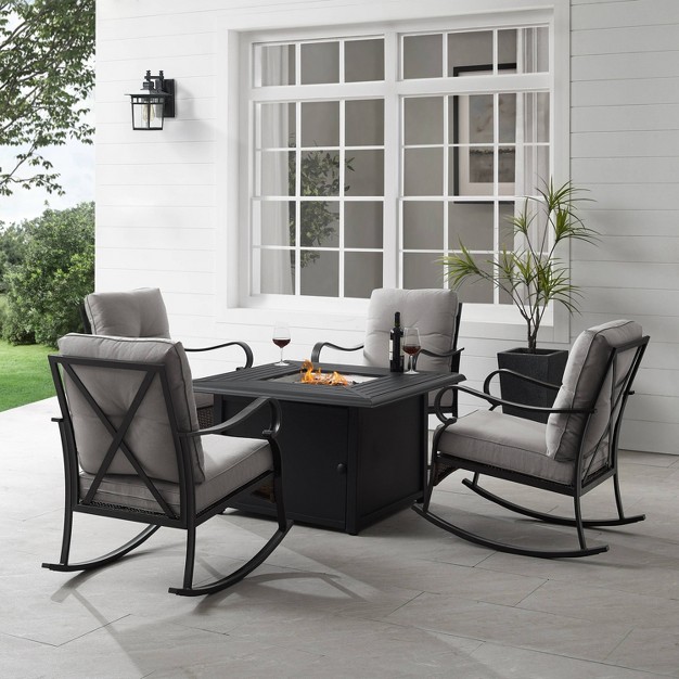 5pc Dahlia Outdoor Steel Set With Fire Table Taupe matte Black Crosley