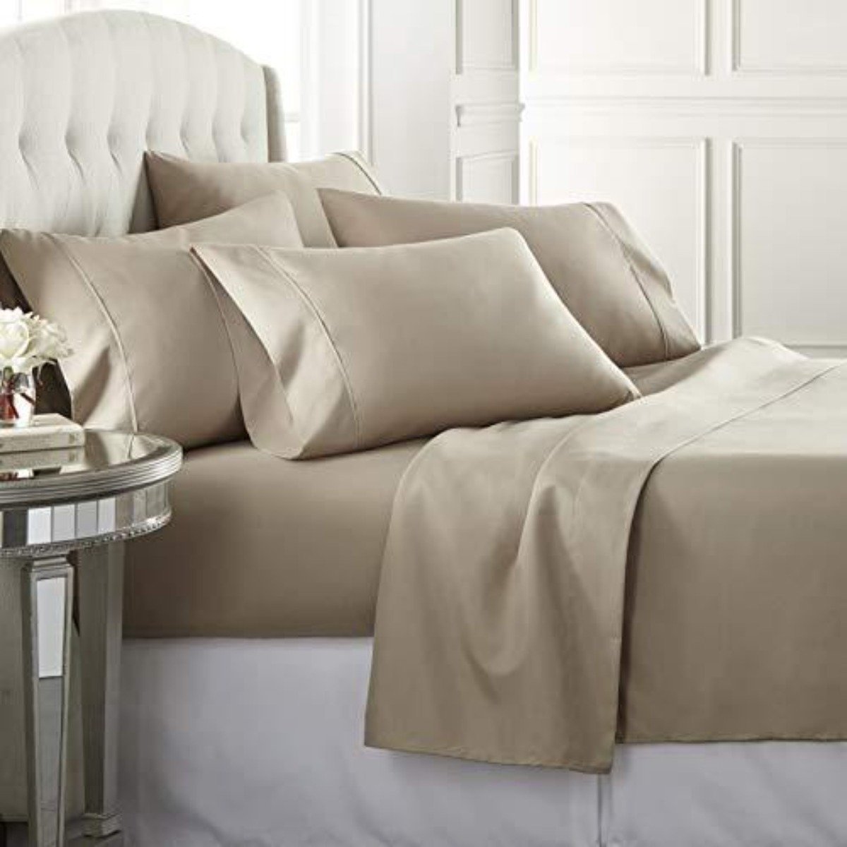 Bed Sheets Set - 1800 Series 6 Piece Bedding Sheet & Pillowcases Sets w/ Deep Pockets - Fade Resistant & Machine Washable - Taupe Color