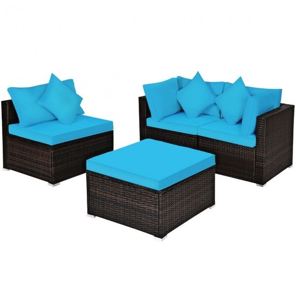 4 Pcs Ottoman Garden Deck Patio Rattan Wicker Furniture Set Cushioned Sofa - 29