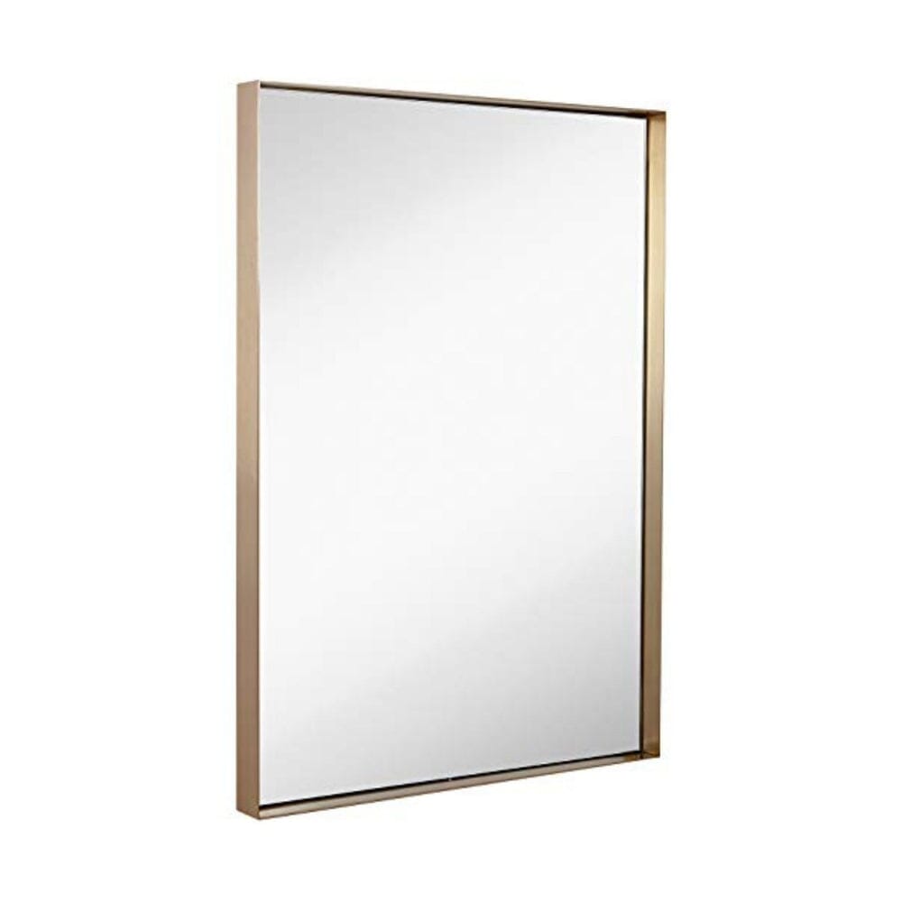 Contemporary Brushed Metal Wall Mirror | Glass Panel Gold Framed Squared Corner Deep Set Design (22