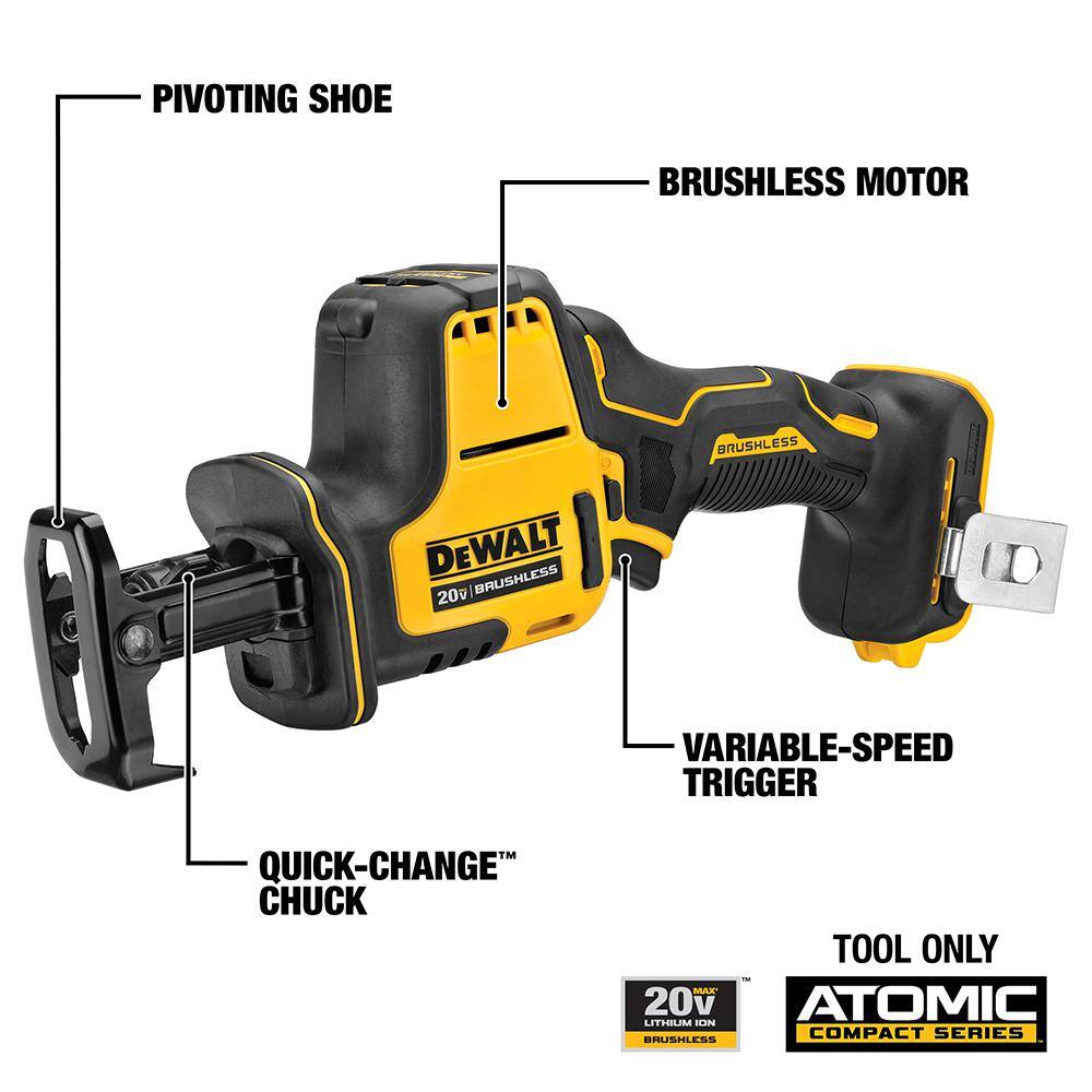 DW ATOMIC 20V MAX Cordless Brushless Compact Reciprocating Saw (Tool Only) DCS369B