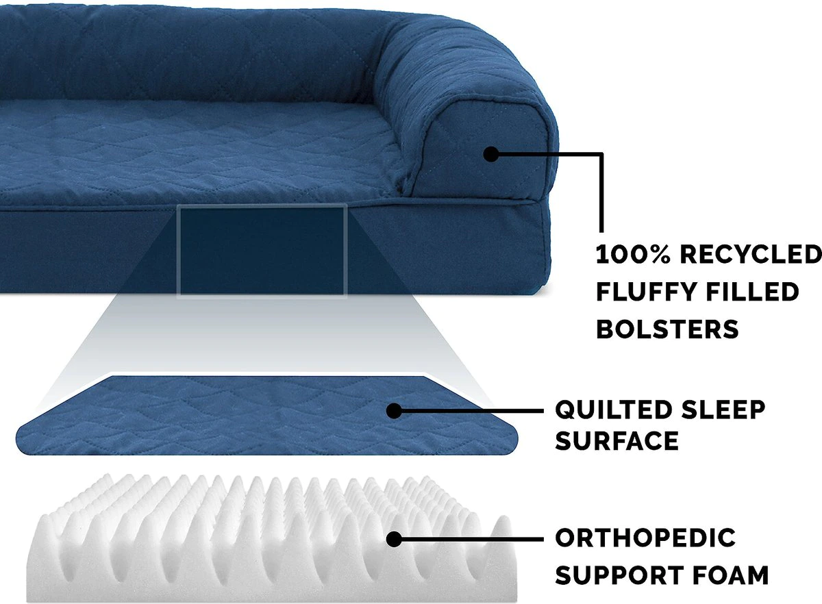 FurHaven Quilted Orthopedic Sofa Cat and Dog Bed w/ Removable Cover， Navy， Medium