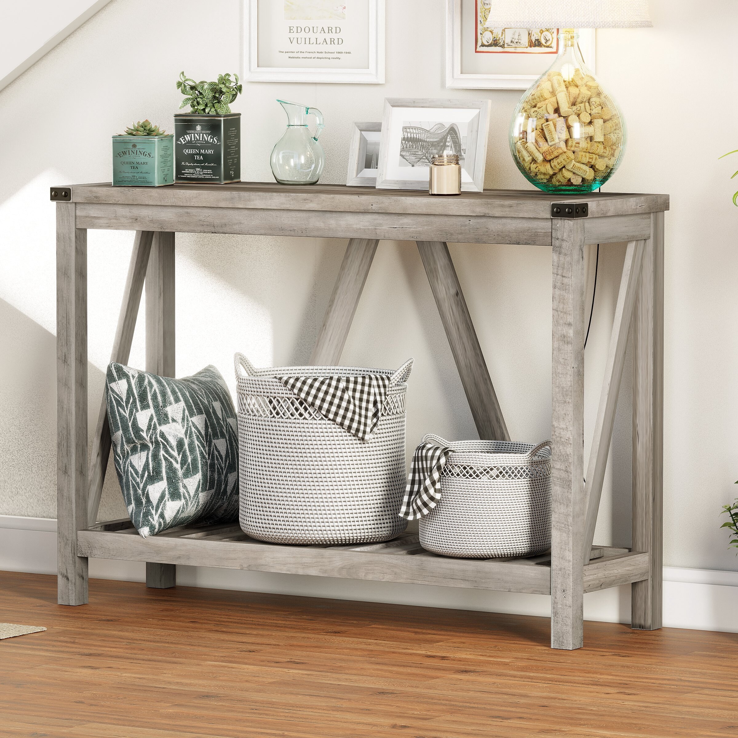 Pellebant 2-Tier A-frame Console Table Entry Table - 45.27 in L x 13.98 in W x 31.88 in H