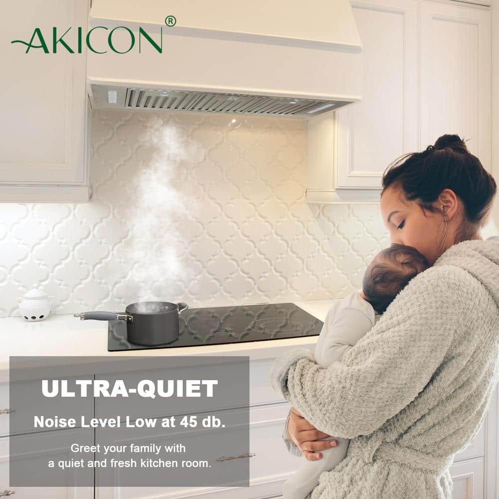 Akicon 36 in 3Speeds 600CFM Ducted InsertBuiltin Range Hood Ultra Quiet in Stainless Steel with Warm White Light