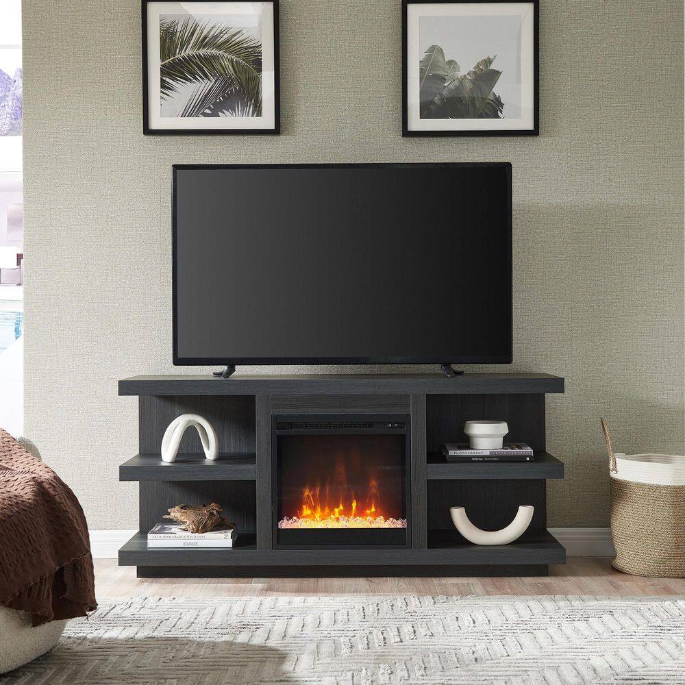 MeyerCross Maya Rectangular Charcoal Gray TV Stand with Crystal Fireplace For TV's up to 65 in. TV1725