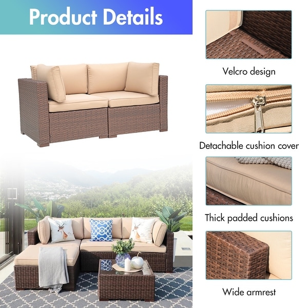 5 Pieces Outdoor Sectional Furniture Set Patio Wicker Sofa Set