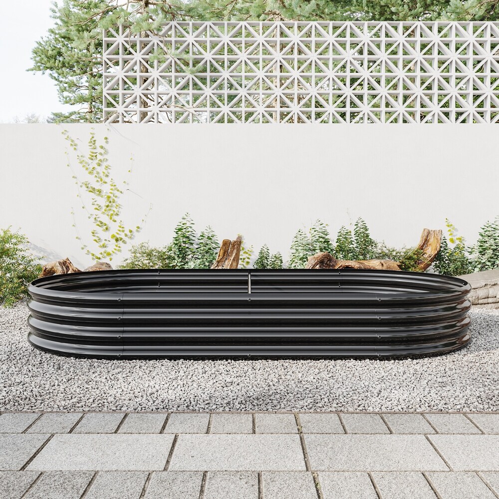 Oval Large Metal Raised Planter Bed  Raised Garden Bed Outdoor  for for Plants  Vegetables  and Flowers  Open Base Design