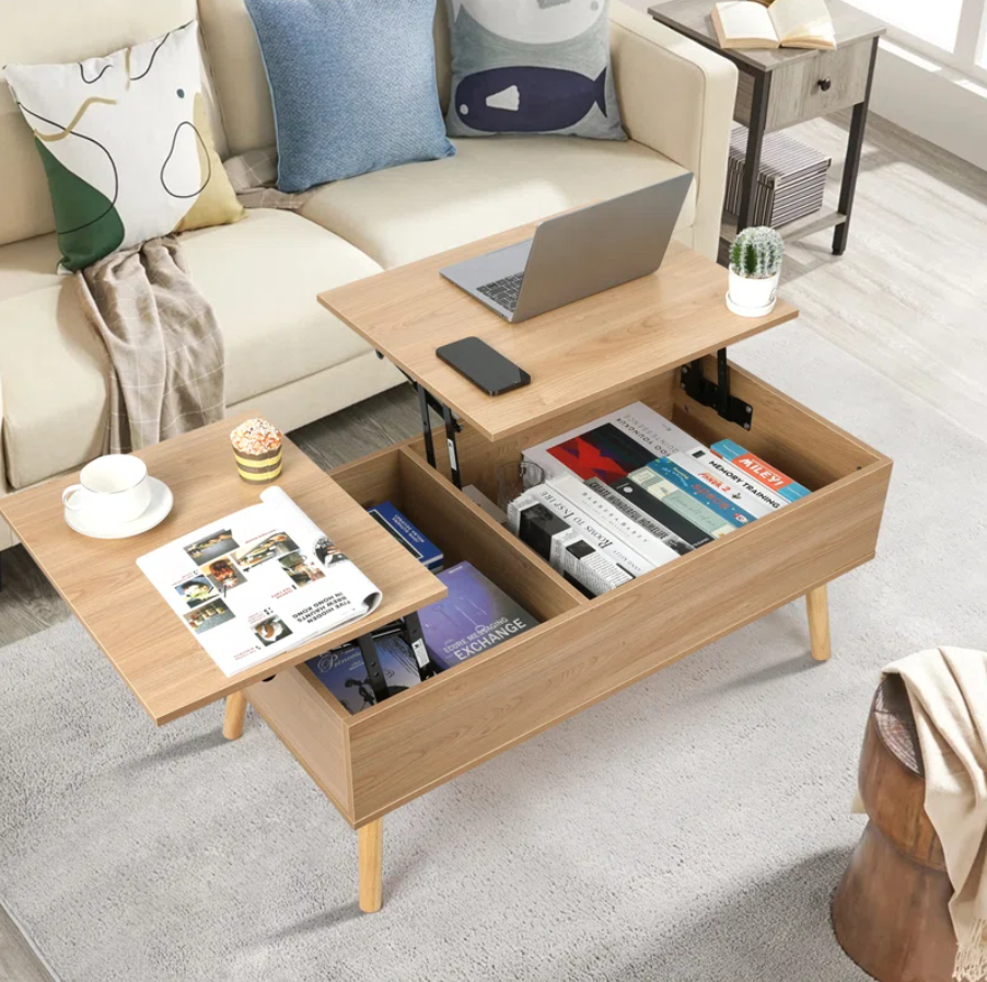 Lift Top Coffee Table with Storage, Double Lift Top Rectangular Storage Coffee Table