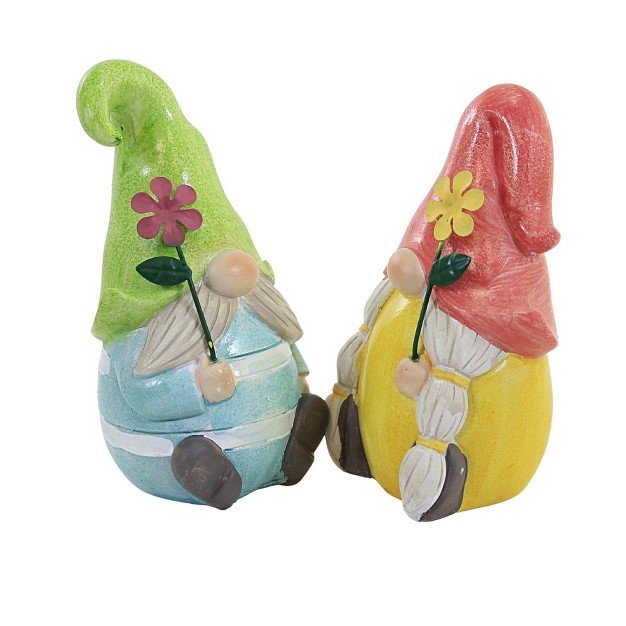 Figurine Springtime Gnome Couple Two Figurines 5 Inches Flowers Garden Ea15465 Polyresin Multicolored