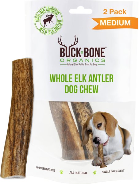 Buck Bone Organics Whole Elk Antler Dog Treats， 2 count， Medium