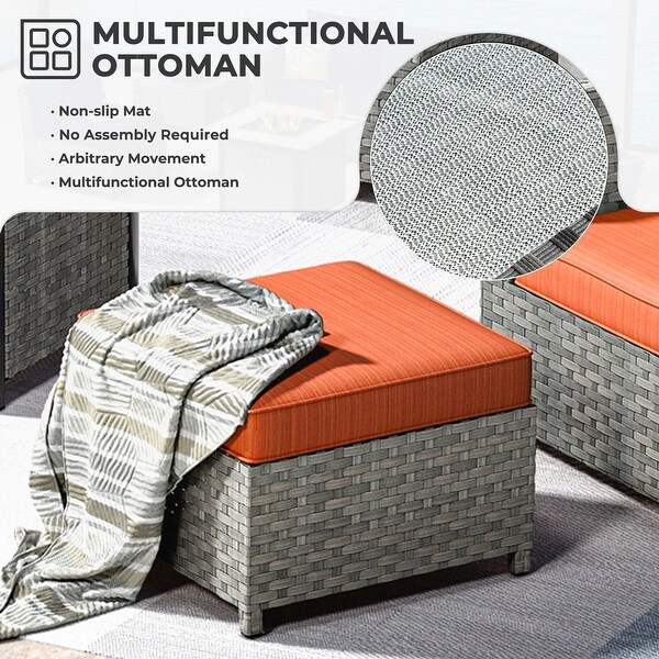 HOOOWOOO 16piece Outdoor Patio Grey Wicker Rattan Furniture Sectional Set with Fire Pit Table