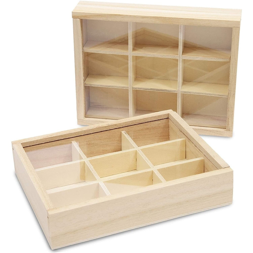 Wooden Boxes with Lids  9 Compartment Storage Box (6.75 x 5.1 In  2 Pack)