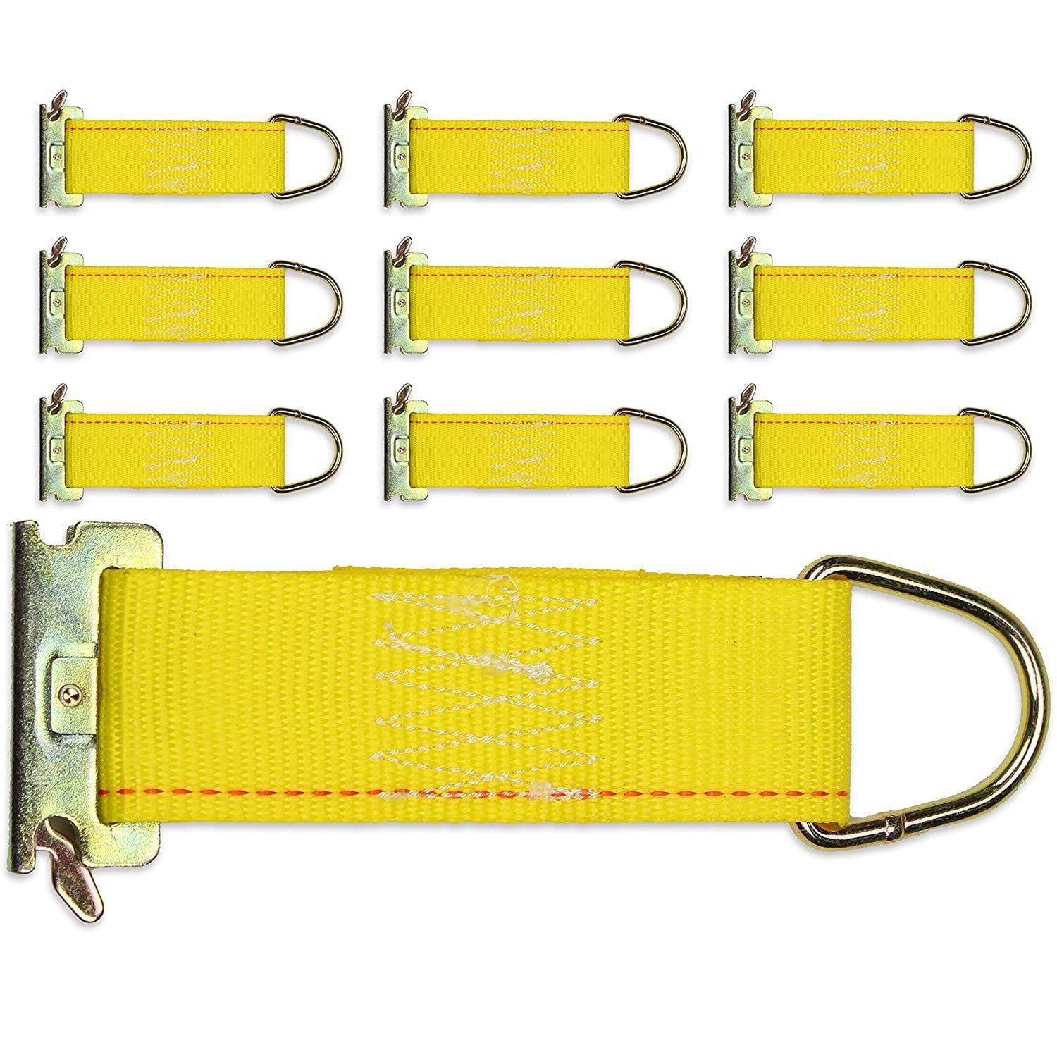 10-Pack E-Track Rope Tie-Offs, 2" x 6" Yellow Rope Tieoff Cargo Tie-Downs w/ Etrack Spring Fittings for Load Securement Tiedown in Pickups, Trailers, Trucks, Boats, Vans, Cars, by DC Cargo Mall