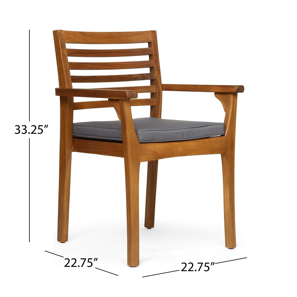 Emerson Outdoor Acacia Wood Dining Chairs with Cushion (Set of 2) by Christopher Knight Home