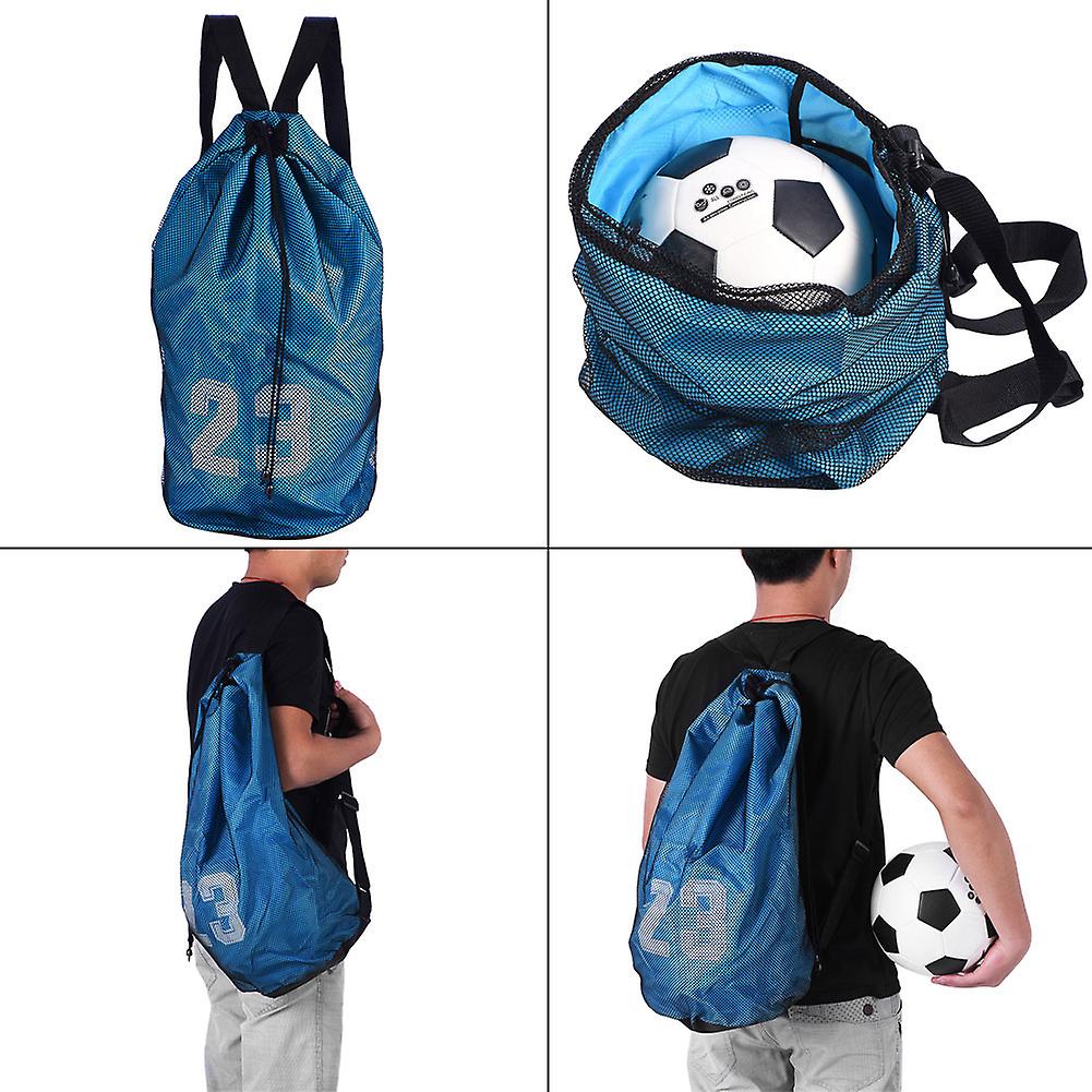 Basketball Football Soccer Training Exercising Mesh Backpack Shoulder Drawstring Bag (blue)