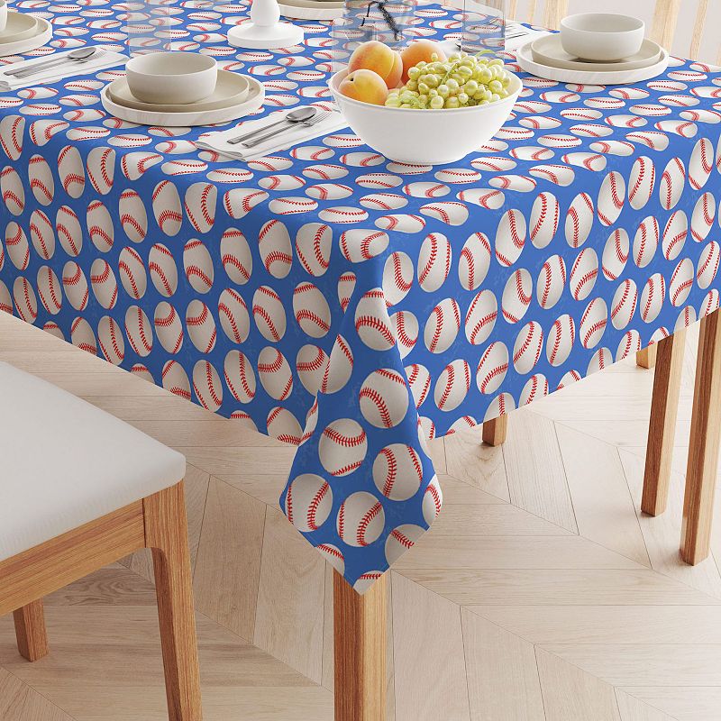 Square Tablecloth， 100% Polyester， 70x70， Baseballs Blue