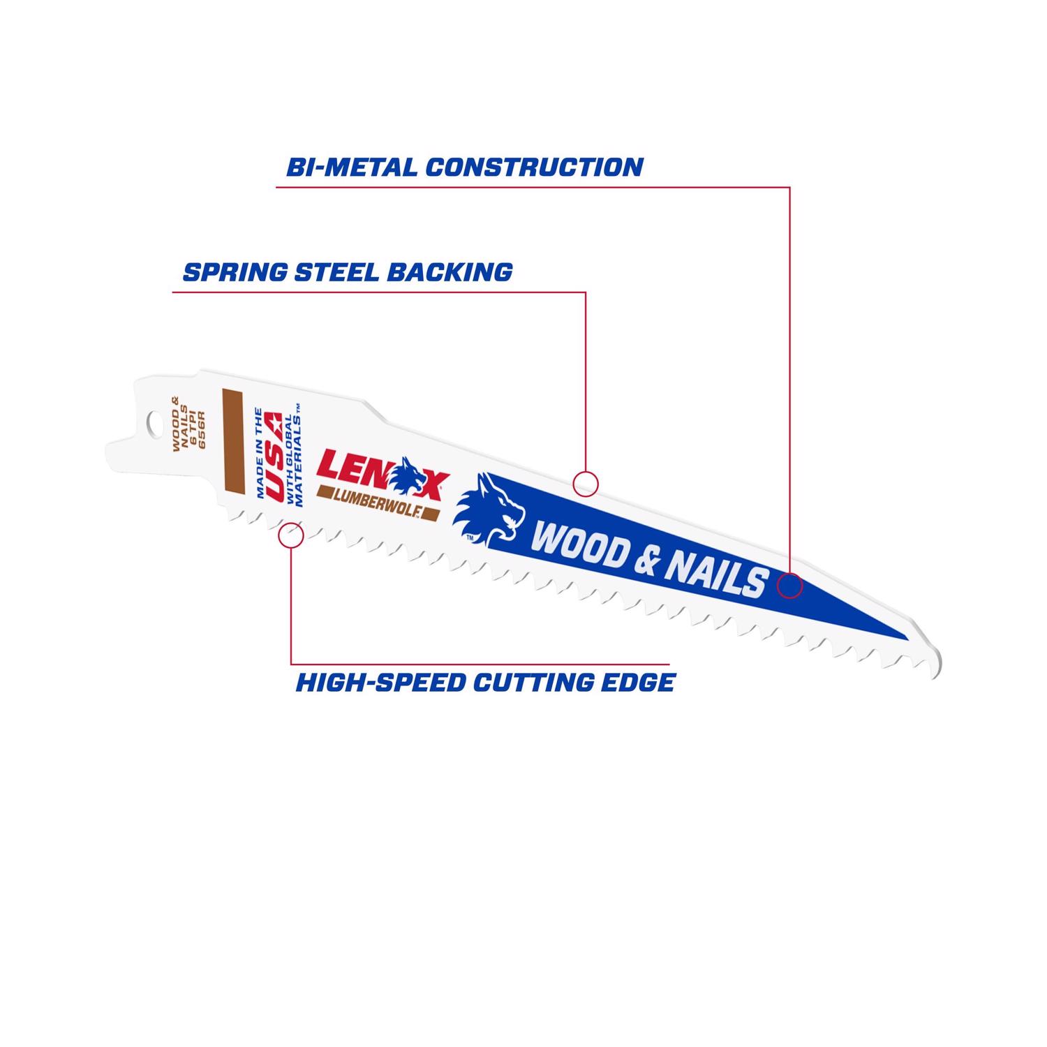 LENOX LUMBERWOLF 6 in. Bi-Metal Reciprocating Saw Blade 6 TPI 1 pk