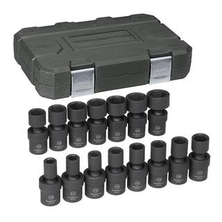 GEARWRENCH 12 in. Drive 6-Point Metric Standard Universal Impact Socket Set (15-Piece) 84939N