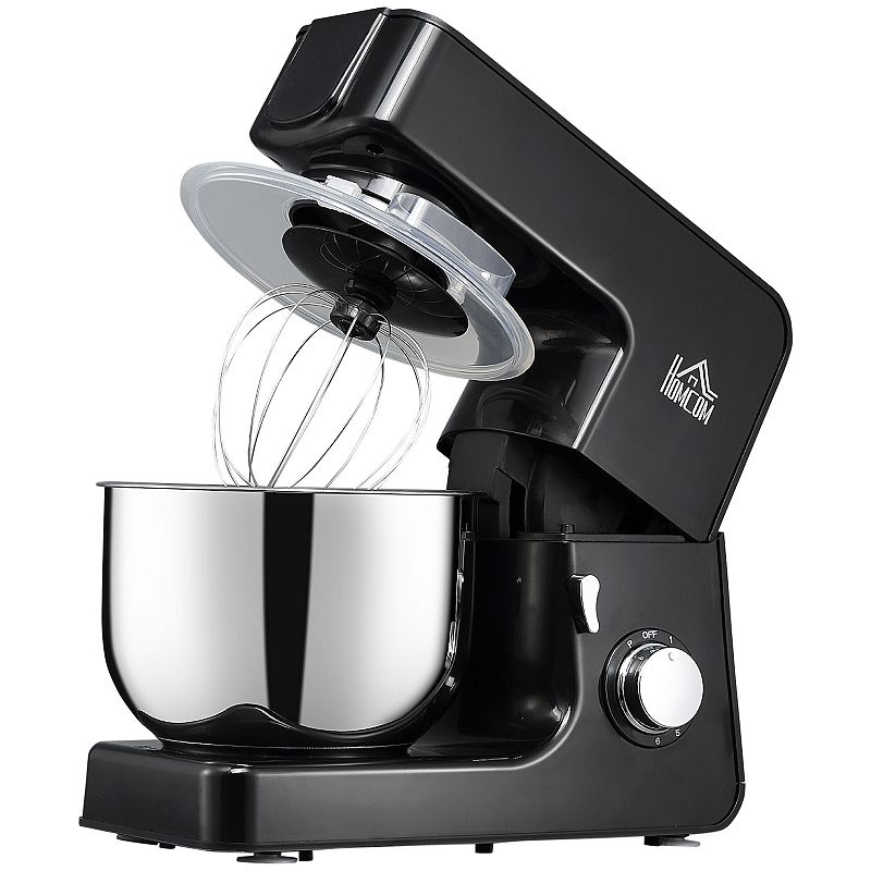 HOMCOM 6 Qt Stand Mixer with 6+1P Speed 600W Tilt Head Kitchen Electric Mixer with Stainless Steel Beater Dough Hook and Whisk for Baking Bread Cakes and Cookies Black