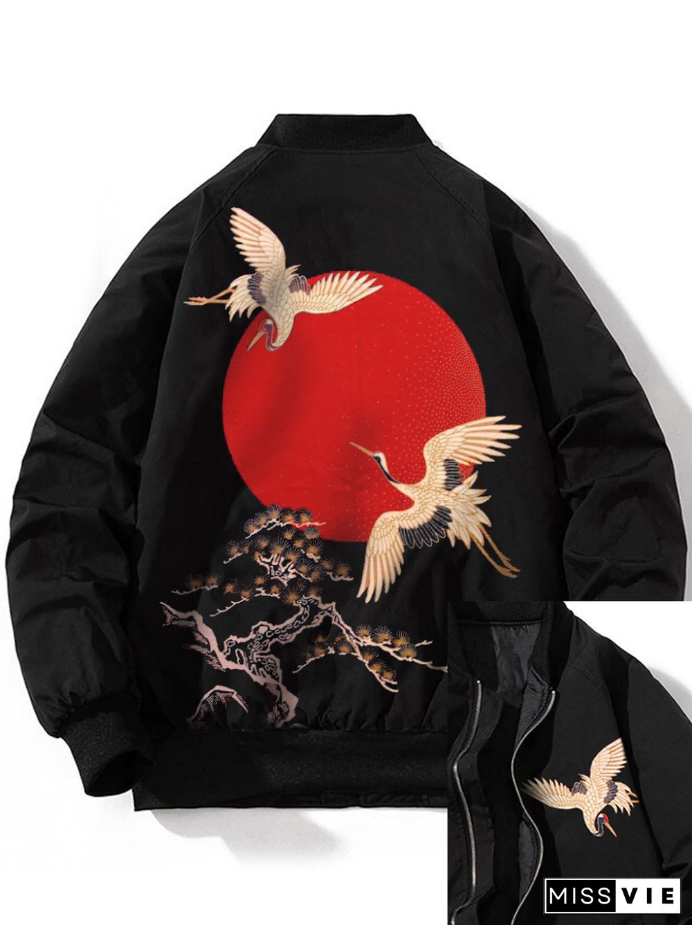 Cranes Sunrise Japanese Art Inspired Bomber Jacket