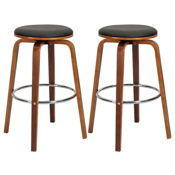 Porthos Home Williams Swivel Bar Stools (Set of 2)， PU Upholstery， Wooden Legs