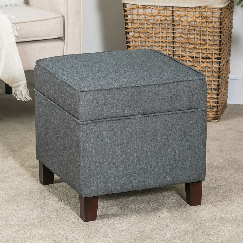 Adeco Toy Chest and Footrest Square Seat Storage Bench Ottoman Gray