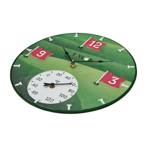 Taylor Precision Products 14 in X 14 in Tee Time Poly Resin Clock And Thermometer