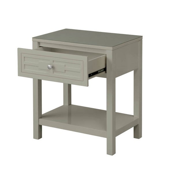 Wooden End Side Table Nightstand with Glass Top and Drawer