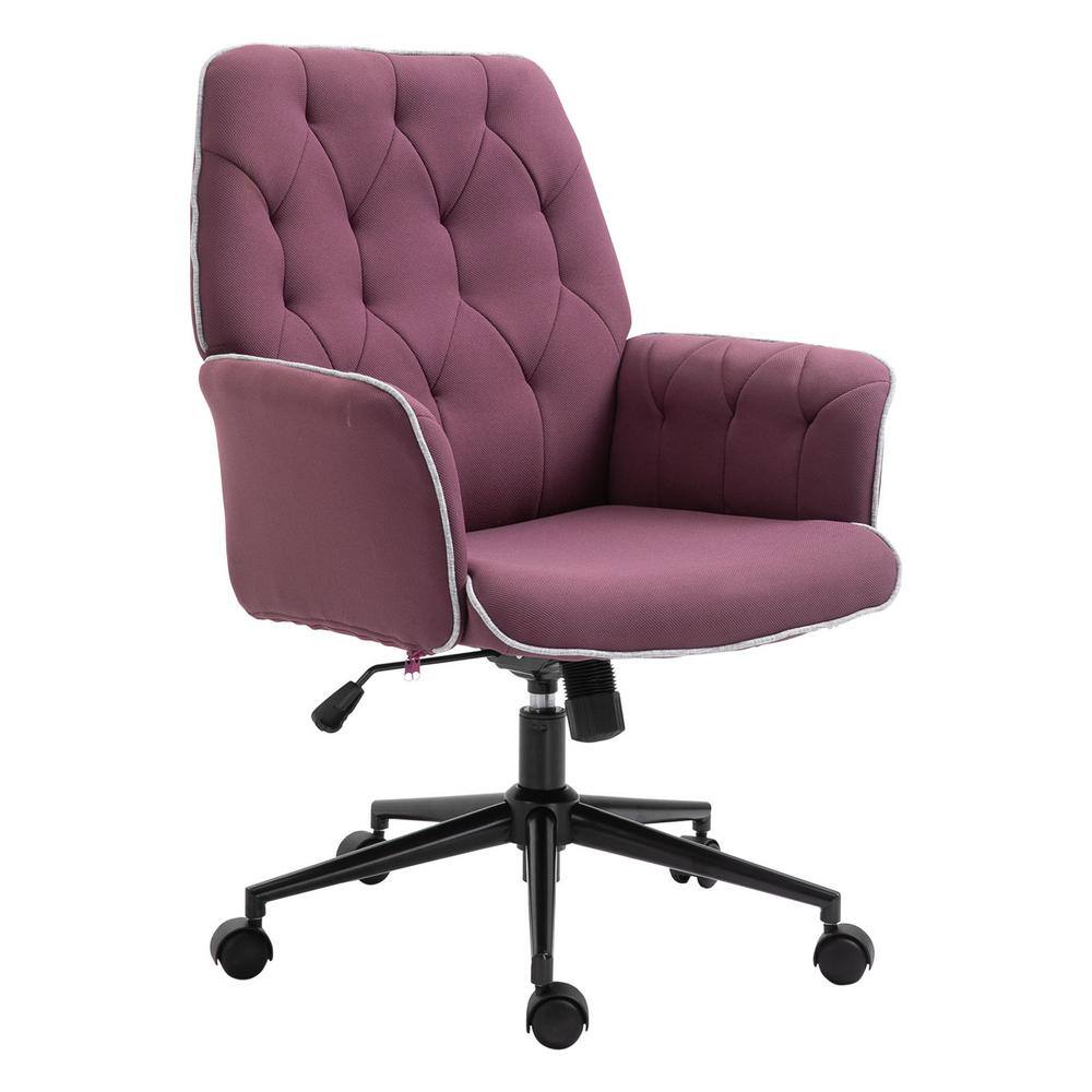 Vinsetto Purple, Modern Mid-Back Tufted Fabric Home Office Desk Chair with Arms, Swivel Adjustable Task Chair, Upholstery Chair 921-102VT