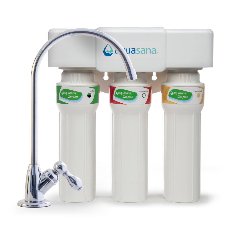 Aquasana 3-Stage Max Flow Under Counter Water Filtration System with Faucet in Chrome THD-5300+.56