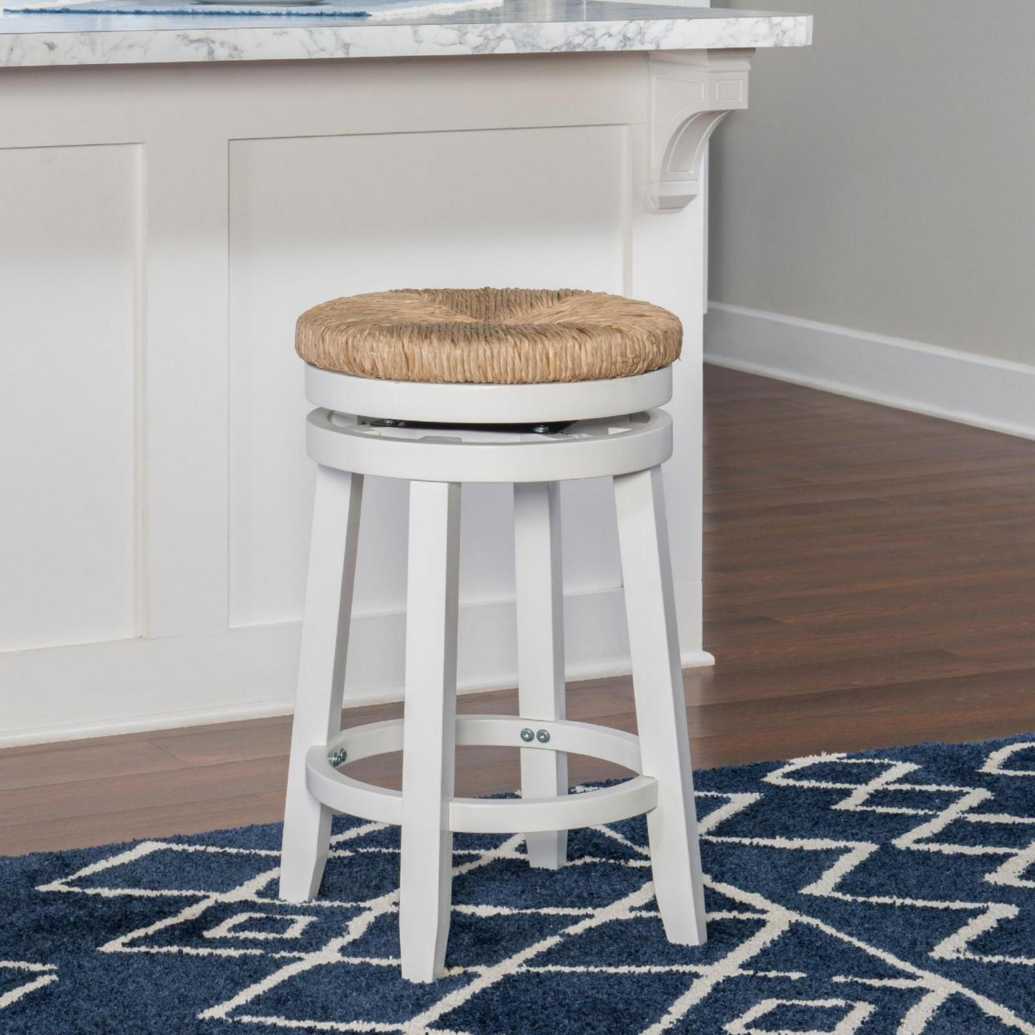 Morgan 25.5 Backless Counter Stool with Swivel， White with Natural Rush