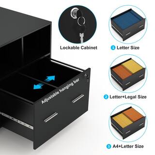 BYBLIGHT Atencio Black File Cabinet with Lock and Drawer Mobile Printer Stand BB-C0299XF