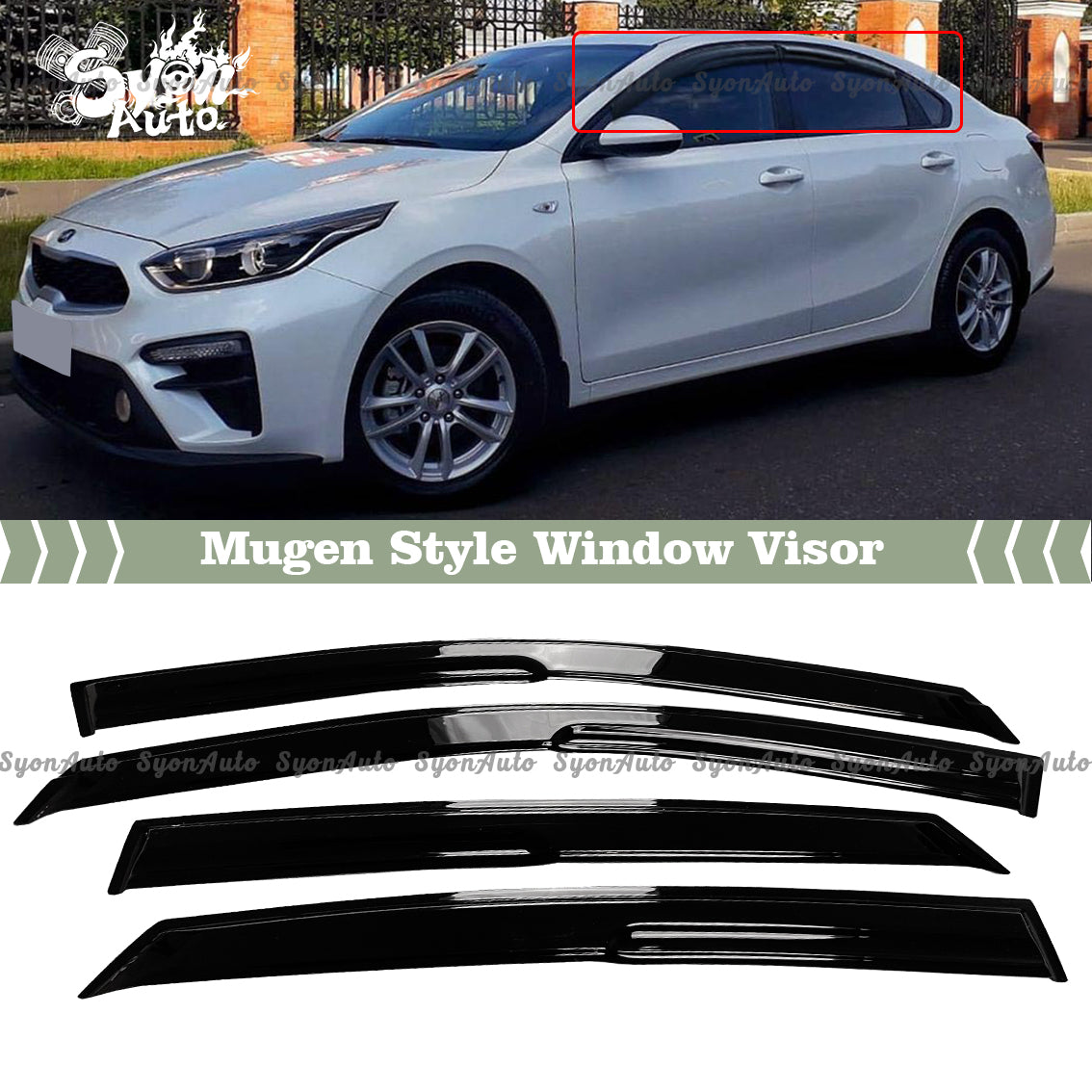 Fits 2019-2021 KIA Forte Sedan 3D Mugen Style Window Visor Rain Guard Deflector