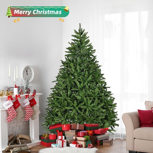 7ft Christmas Tree，Premium Unlit Hinged Spruce Full Tree with 2231 Branch Tips，Metal Stand，Hinged Structure，Festival Xmas Tree