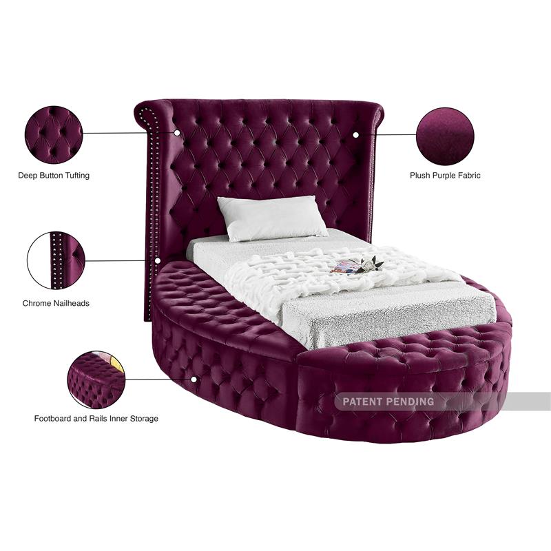 Meridian Furniture Luxus Purple Velvet Twin Bed