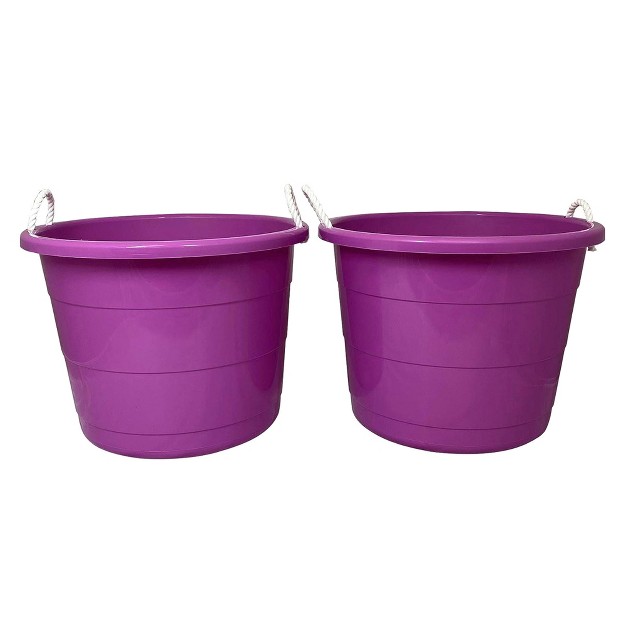 Homz 17 gallon Indoor Outdoor Storage Bucket With Rope Handles For Sports Equipment Party Cooler Gardening Toys And Laundry Orchid Purple 4 Pack