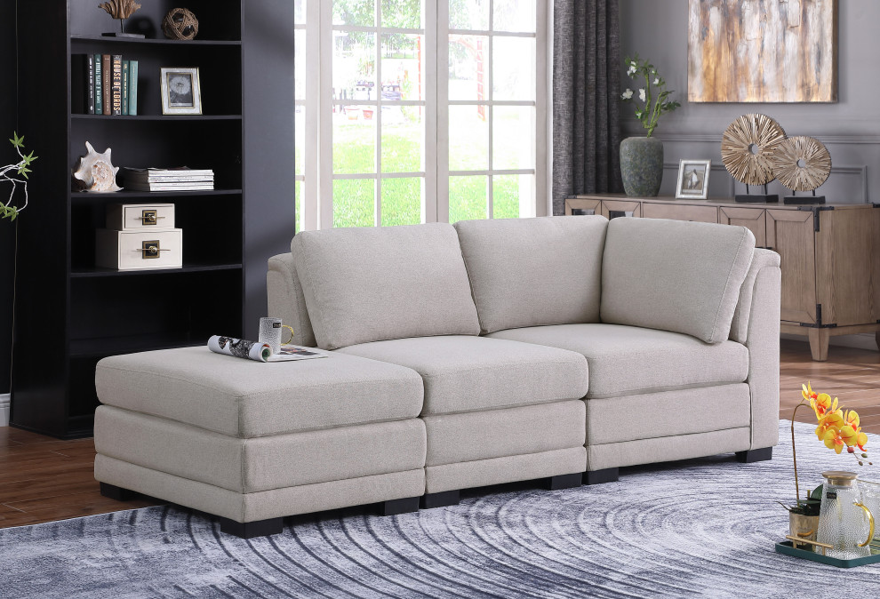 Kristin Light Gray Linen Reversible Sofa With Ottoman   Transitional   Sofas   by Lilola Home  Houzz