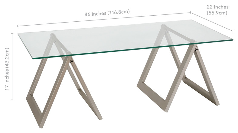 Pemberly Row Metal Nickel and Gray Sawhorse Legged Coffee Table   Contemporary   Coffee Tables   by Homesquare  Houzz