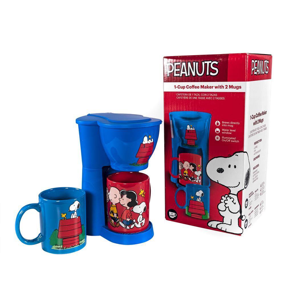 Uncanny Brands Peanuts Single Cup Black Drip Coffee Maker Snoopy and Friends Mugs Included CM2-PEA-SN1