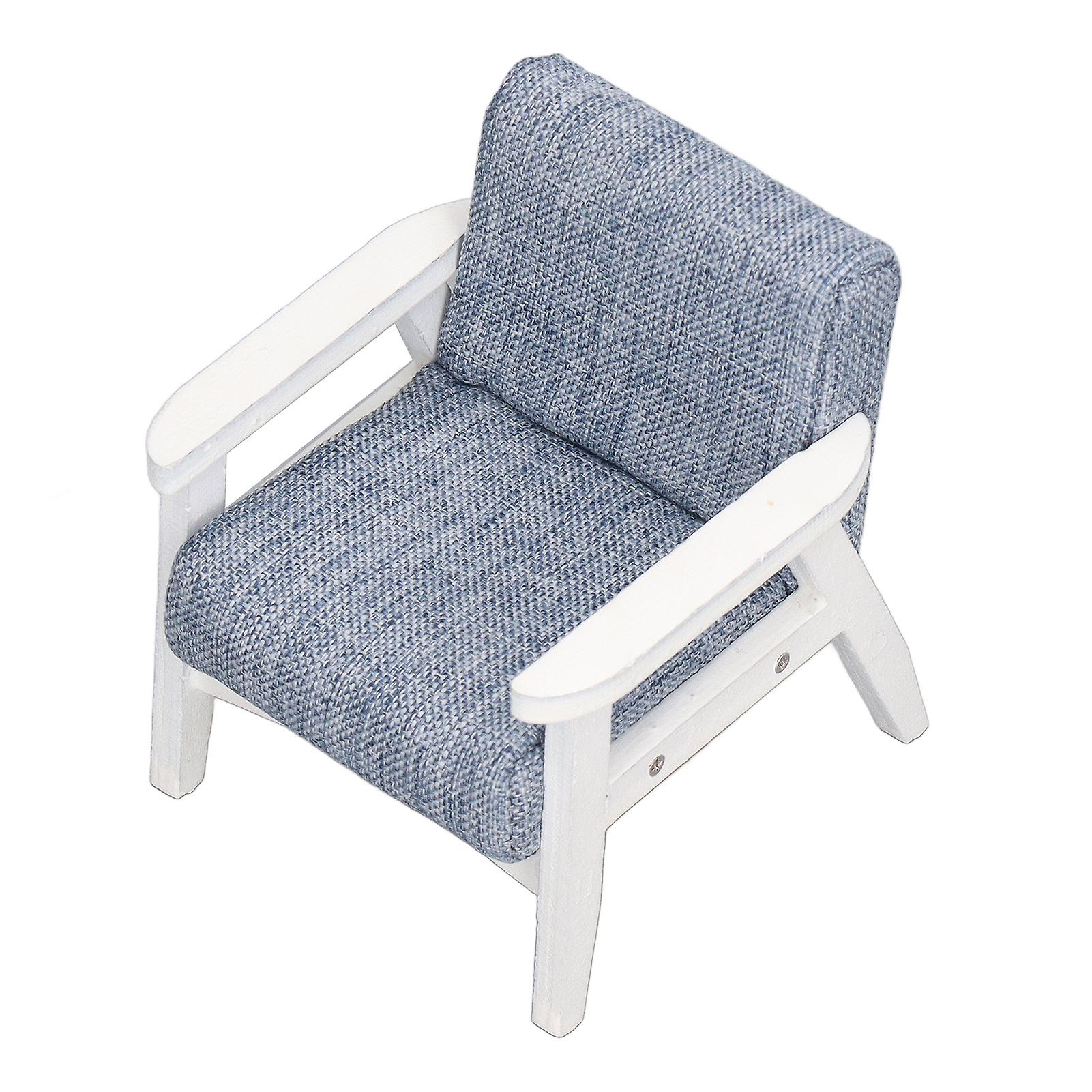 Miniature Armchair 1/12 Scale White Armrest Blue Grey Vivid Single Sofa Doll House Toys for Decoration