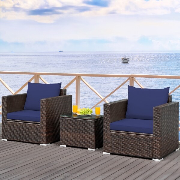 Costway 3PCS Patio Rattan Furniture Set Conversation Sofa Cushioned