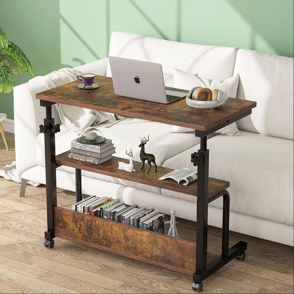 Portable Desk with Wheels， Height Adjustable Rolling Side Table for Bedside Sofa Couch