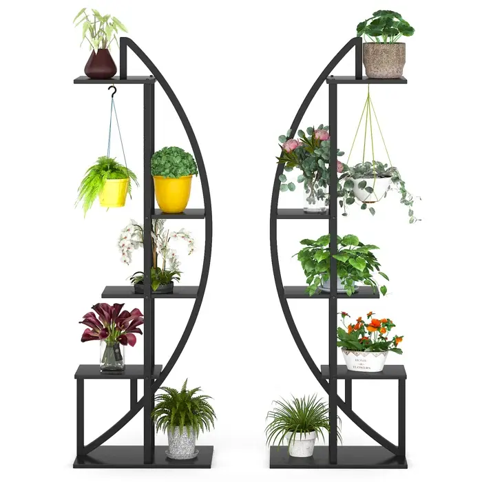 Floor Plant Stand Matt Black Powder Coated Metal Flower Planter rack for Garden Indoor   Outdoor Farmhouse Decoration In 3tier